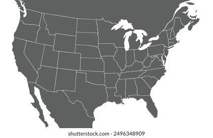 USA map isolated on white background. for website layouts, background, education, precise, customizable, Travel worldwide, map silhouette backdrop, earth geography, political, reports.