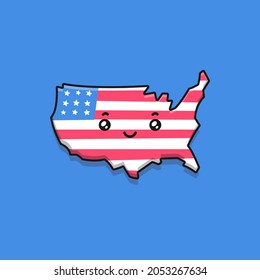 USA map kawaii cartoon character vector illustration