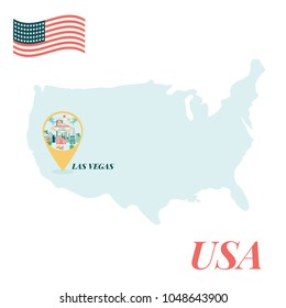 USA map with Las Vegas Pin Travel Concept Vector Illustration