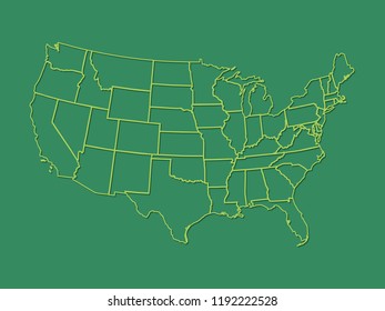 A USA map with light green lines with shading on dark green background vector illustration