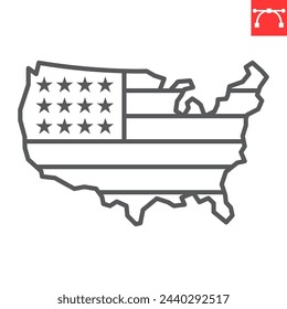 USA map line icon, election and geography, country America vector icon, vector graphics, editable stroke outline sign, eps 10.