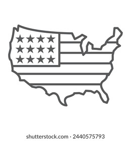 USA map line icon, outline style icon for web site or mobile app, election and politics, country America vector icon, simple vector illustration, vector graphics.