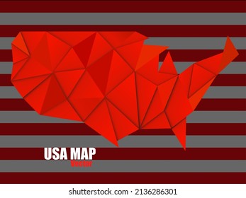 USA map in Low Poly style of red geometric polygonals, geometric design. Vector illustration