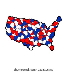 USA map made of hearts. America of love. World peace concept