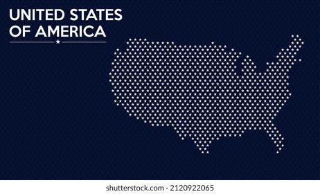 USA map. made of white stars on a blue background with a pattern of stars. American layout for landing page and promotion banner. Vector illustration.