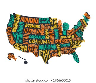 USA MAP WITH NAME OF COUNTRIES,UNITED STATES OF AMERICA MAP, US MAP flat illustration vector