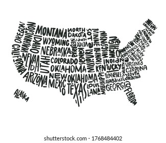 USA MAP WITH NAME OF COUNTRIES,UNITED STATES OF AMERICA MAP, US MAP flat illustration vector