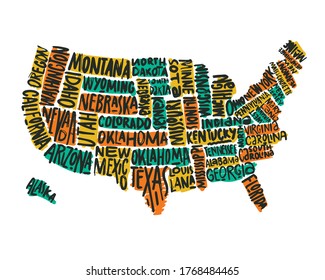 USA MAP WITH NAME OF COUNTRIES,UNITED STATES OF AMERICA MAP, US MAP flat illustration vector