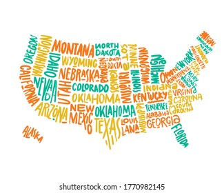 USA MAP WITH NAME OF COUNTRIES,UNITED STATES OF AMERICA MAP, US MAP flat illustration vector