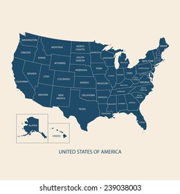 USA MAP WITH NAME OF COUNTRIES UNITED STATES OF AMERICA MAP  US MAP flat illustration vector