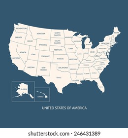 USA MAP WITH NAME OF COUNTRIES UNITED STATES OF AMERICA MAP  US MAP flat illustration vector 