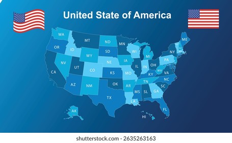 USA MAP WITH NAME OF COUNTRIES,UNITED STATES OF AMERICA MAP, US MAP flat illustration vector