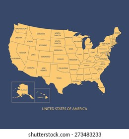 USA MAP WITH NAME OF COUNTRIES,UNITED STATES OF AMERICA MAP, US MAP flat illustration vector