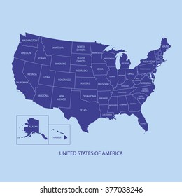 USA MAP WITH NAME OF COUNTRIES,UNITED STATES OF AMERICA MAP, US MAP flat illustration vector