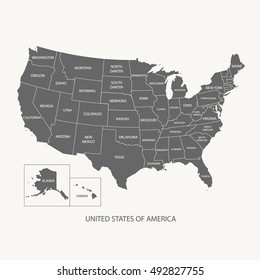 USA MAP WITH NAME OF COUNTRIES,UNITED STATES OF AMERICA MAP, US MAP Flat Grey Color Illustration Vector