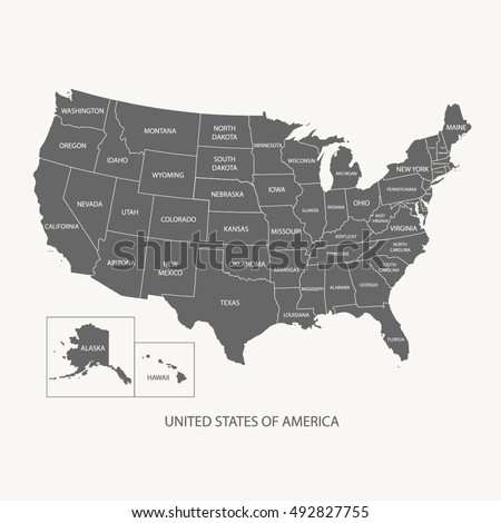 USA MAP WITH NAME OF COUNTRIES,UNITED STATES OF AMERICA MAP, US MAP flat grey color illustration vector