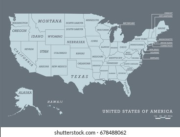 USA map with name of states. Vector illustration