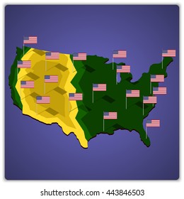 USA map with national flags.