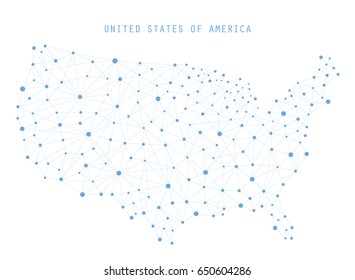 USA Map Network Connections, Vector Illustration