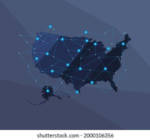 mapa de usa con icono de geografía de red