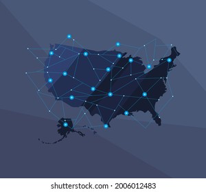 mapa de usa con icono de geografía de red