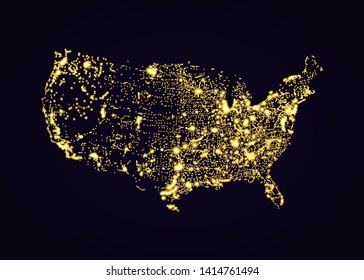 USA map night light effect in vector format