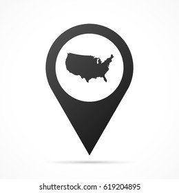 USA Map on location pin. Map pointer isolated on a white background.
Conceptual vector illustration.
