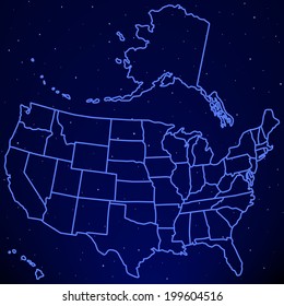 USA map on the starry sky. All objects are independent and fully editable 