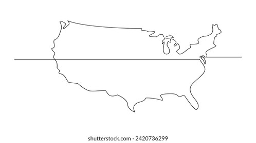 USA map one continuous line drawing. Country single line contour map, shape of country. template