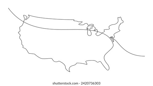 USA map one continuous line drawing. Country single line contour map, shape of country. template