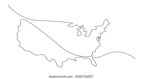 USA map one continuous line drawing. Country single line contour map, shape of country. template
