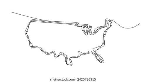 Estados Unidos mapea un dibujo de línea continua. Mapa del contorno de una sola línea de país, forma del país. plantilla