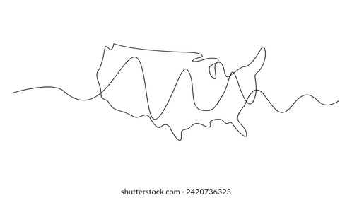 USA map one continuous line drawing. Country single line contour map, shape of country. template