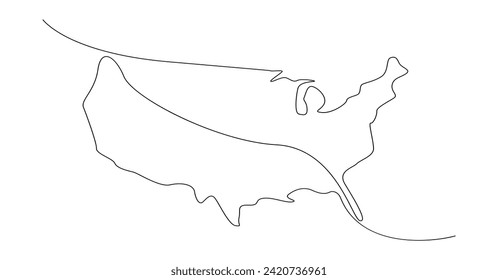 USA map one continuous line drawing. Country single line contour map, shape of country. template