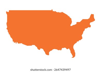 EUA Mapa em laranja, representação perfeita dos países características geográficas e ícone da localização