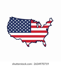 The USA Map, outline icon of the United States Map which is filled with the pattern of the American flag 