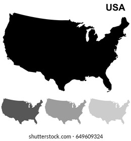 USA Map Outline Isolated on White Background in Shades of Gray. Vector Illustration