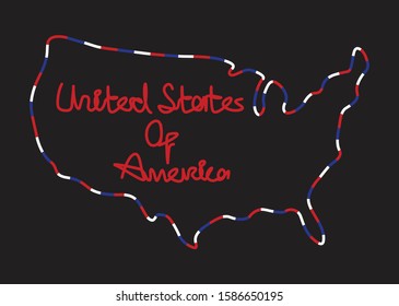 USA map outline with lines in the national colors/ Poster map of USA