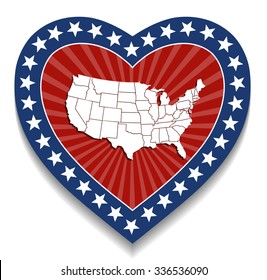 USA Map  - Patriotic Heart Design