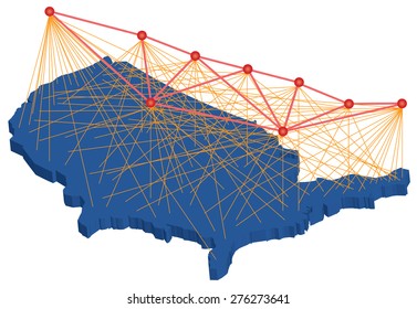 USA map with points and lines on all states