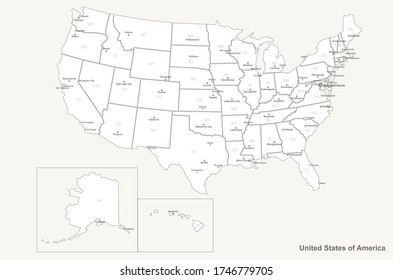 usa map. usa political map. vector map of us states named. 