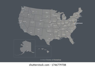usa map. usa political map. vector map of us states named. 