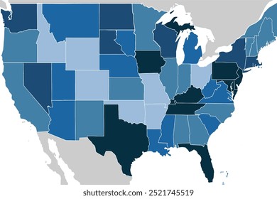 USA Map. Poster map of United States of America. Print of USA, poster or geographic, political theme. Infographic graphic design print map of USA states. Vector Illustration.