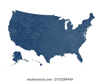 USA Map. Poster map of United States of America. Black and white print of USA with states, poster or geographic, political theme. Black and white print map of USA states. Vector Illustration