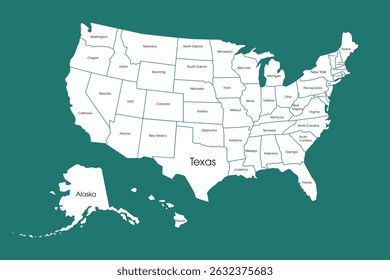 Mapa dos EUA. Mapa de pôster dos Estados Unidos da América. Impressão em preto e branco dos EUA com estados, cartaz ou tema geográfico, político. Mapa de impressões em preto e branco dos estados unidos da América. Ilustração do vetor Eps10
