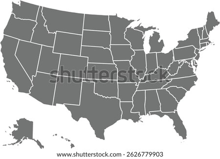 USA Map. Poster map of United States of America. Black and white print of USA with states, poster or geographic, political theme. Black and white print map of USA states. Vector Illustration
