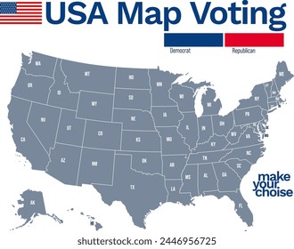 USA map presidential election Voting. 
States and text are on separate layers. You just need to colour it red or blue. Vector infographic.