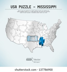 USA map puzzle - One state-one puzzle piece - Mississippi, Jackson