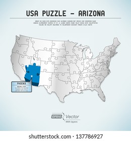 USA map puzzle - One state-one puzzle piece - Arizona, Phoenix