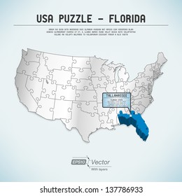 USA map puzzle - One state-one puzzle piece - Florida, Tallahassee